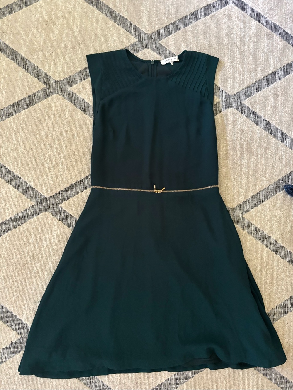 Sandro Dark Green Sleeveless Mini Dress